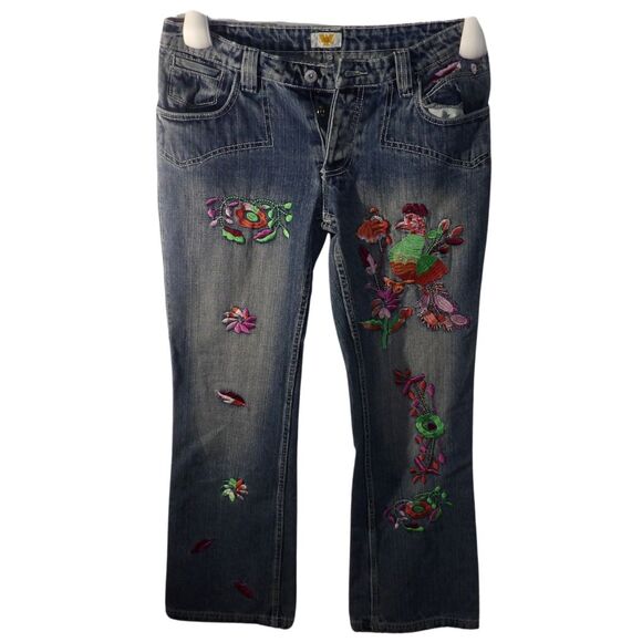 ANTIK BATIK BLUE SIZE 30 WOMENS‎ MADE IN THE USA EMBROIDERY FLOWERS AND COLORFUL - Picture 1 of 6